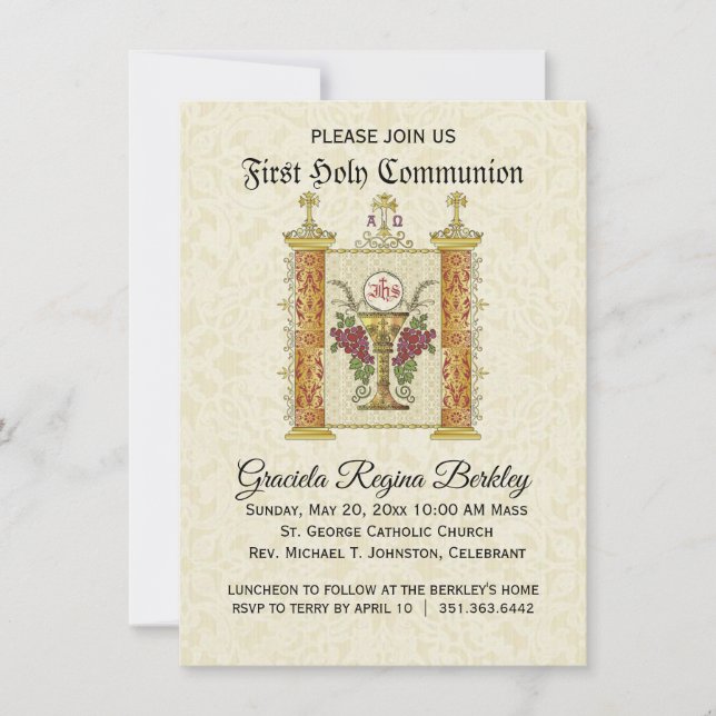Första Heligan Kommuniunion Eucharist Chalice Inbjudningar (Framsida)