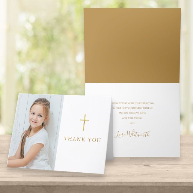 Första Heligan Kommuniunion Guld Namnteckning Foto Tack Kort (Skapare uppladdad)