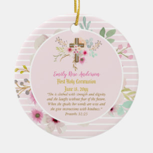 Första Heligan Kommuniunion PHOTO Gift Grils Rosa Julgransprydnad Keramik