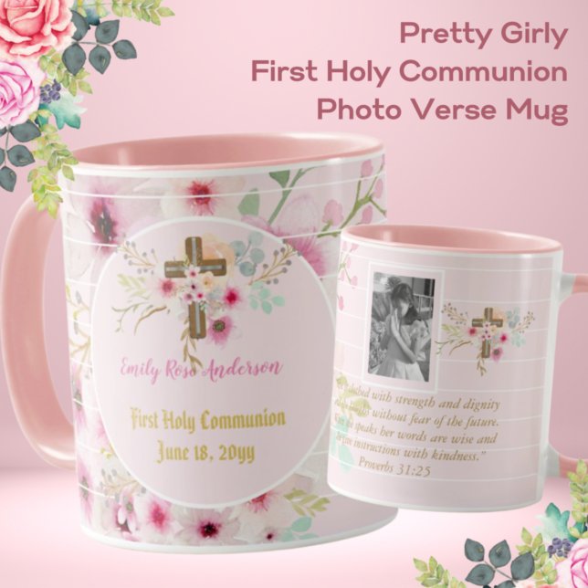 Första Heligan Kommuniunion PHOTO Gift Grils Rosa  Mugg (Skapare uppladdad)