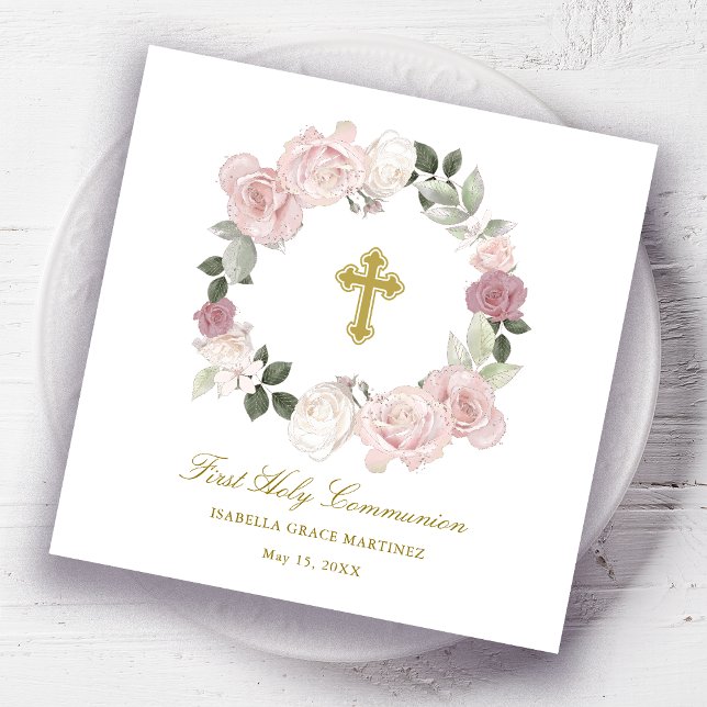 Första Heligan Kommuniunion Ro Blommigt Cocktail Pappersservett (Skapare uppladdad)