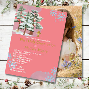 Första Heligan Kommuniunion Winter Forest Snowflak Inbjudningar