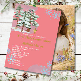 Första Heligan Kommuniunion Winter Forest Snowflak Inbjudningar
