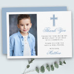 Första Heligans gemenskap Foto Light Blue Tack Kort<br><div class="desc">Tack för ditt kort med Silver Kor i elegant Första Heligan. Fotofronten. Ljusblått skript.</div>