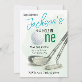 Första Hole in One Golf 1-års födelsedagsinbjudan Inbjudningar