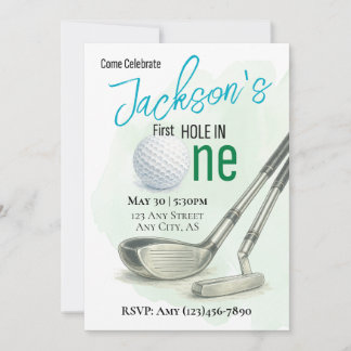 Första Hole in One Golf 1-års födelsedagsinbjudan Inbjudningar