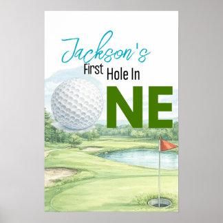 Första Hole in One Golf Födelsedagsaffisch Poster