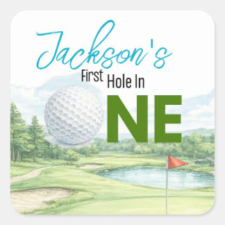 Första Hole in One Golf Födelsedagsfyrkantig Klist Fyrkantigt Klistermärke