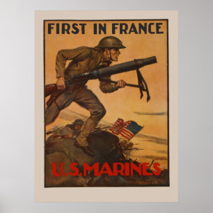 Första i Frankrike - Förenta staternas marinsoldat Poster