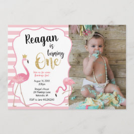 Första inbjudan för födelsedagFlamingofoto