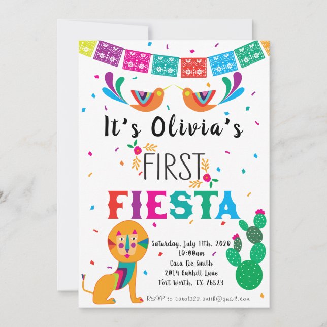 Första inbjudan till Fiesta-födelsedag (Framsida)