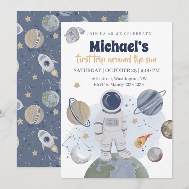 Första inbjudan till födelsedagspojken i Resa (Fram/baksida)