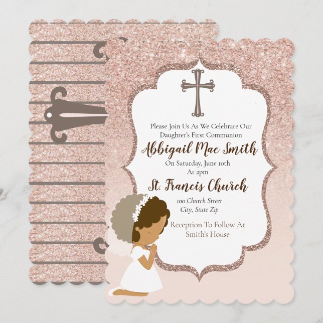 Första inbjudan till kommissionen ro Guld Glitter (Fram/baksida)