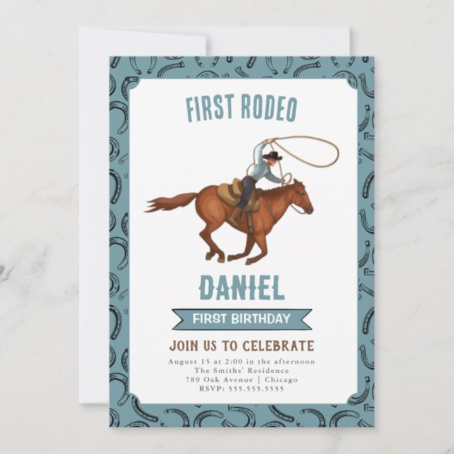 Första inbjudan till Rodeo Cowboy Birthday (Framsida)