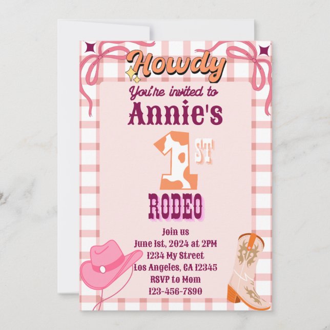 Första inbjudan till Rodeo Cowgirl-tema-födelsedag (Framsida)