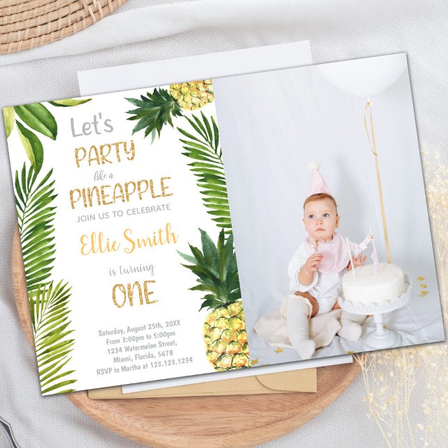 Första inbjuden till anas födelsedag med foto inbjudningar (First Pineapple Birthday Invitations with photo)