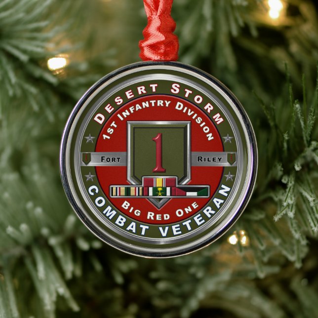 Första infanteridivisionen Desert Storm Veteran Julgransprydnad Metall (Träd)