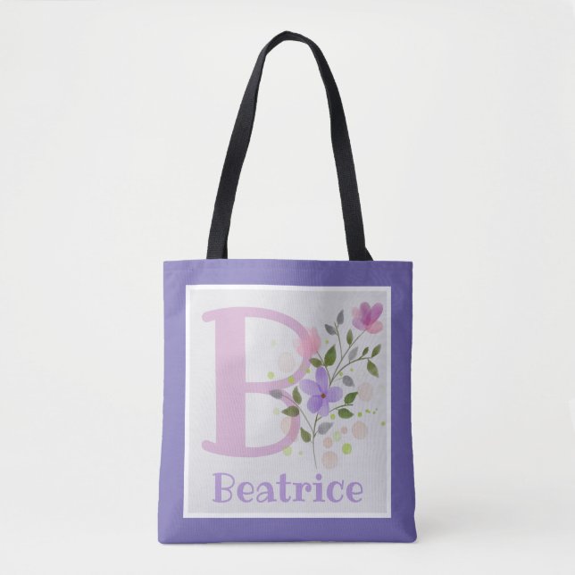 Första Initial Namn Beatrice med Blommor Tygkasse (Framsida)