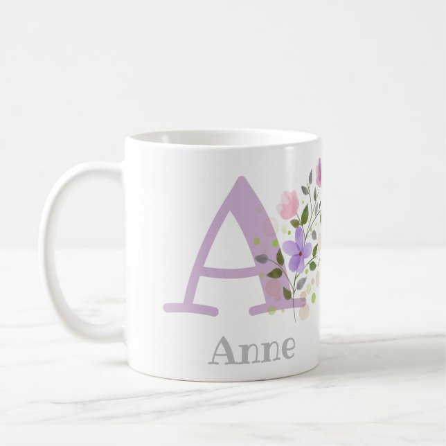 Första Initial Plus Namn Anne med Flowers Kaffemugg (Vänster)
