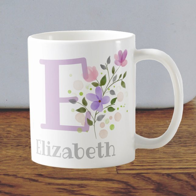 Första Initial Plus Namn Elizabeth med blommor Kaffemugg (Skapare uppladdad)