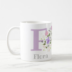 Första Initial Plus Namn Flora med blommor Kaffemugg