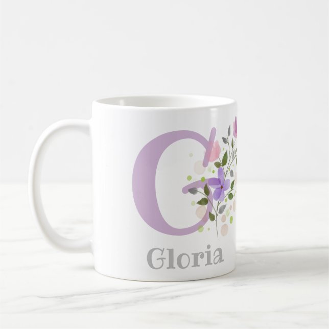 Första Initial Plus Namn Gloria med blommor Kaffemugg (Vänster)