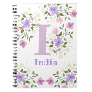Första Initial Plus Namn Indien med blommor Anteckningsbok