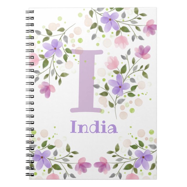Första Initial Plus Namn Indien med blommor Anteckningsbok (Framsidan)