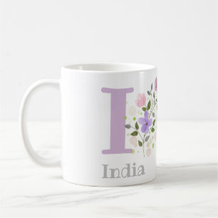Första Initial Plus Namn Indien med blommor Kaffemugg