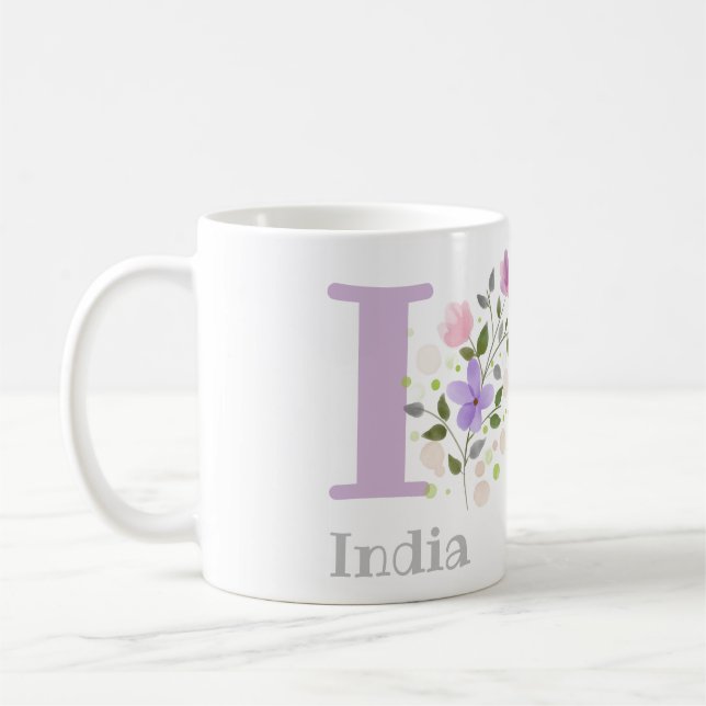 Första Initial Plus Namn Indien med blommor Kaffemugg (Vänster)