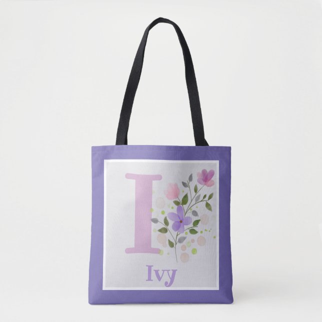 Första Initial Plus Namn Ivy med blommor Tygkasse (Framsida)