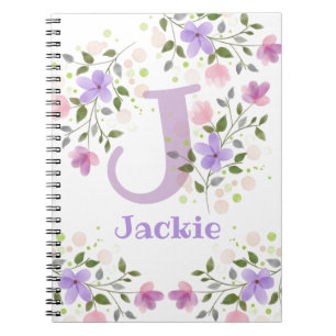 Första Initial Plus Namn Jackie med blommor Anteckningsbok