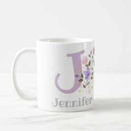 Första Initial Plus Namn Jennifer med blommor Kaffemugg