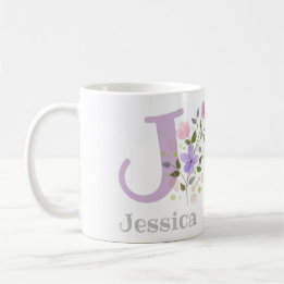 Första Initial Plus Namn Jessica med blommor Kaffemugg