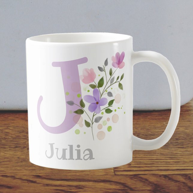 Första Initial Plus Namn Julia med blommor Kaffemugg (Skapare uppladdad)