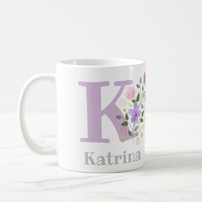 Första Initial Plus Namn Katrina med blommor Kaffemugg (Vänster)