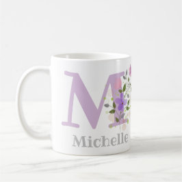 Första initialen plus förnamn med blommor kaffemugg