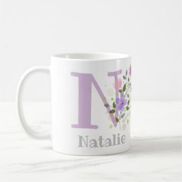 Första initialen plus förnamn med blommor kaffemugg