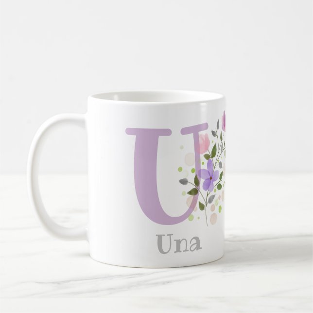 Första initialen plus förnamn med blommor kaffemugg (Vänster)