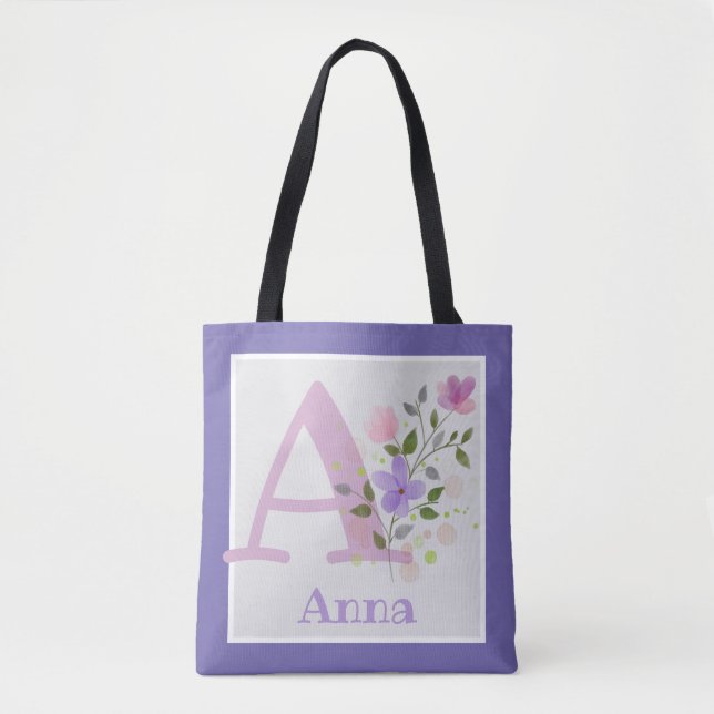 Första initialen plus namn Anna med blommor Tygkasse (Framsida)