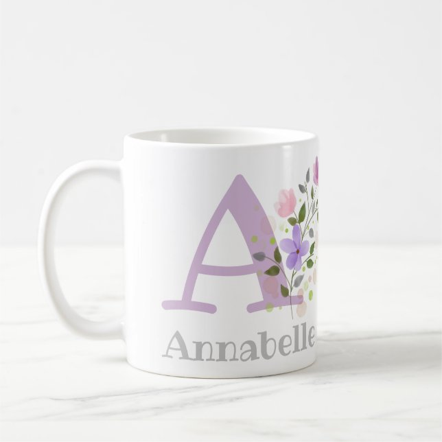 Första initialen plus namn Annabelle med blommor Kaffemugg (Vänster)