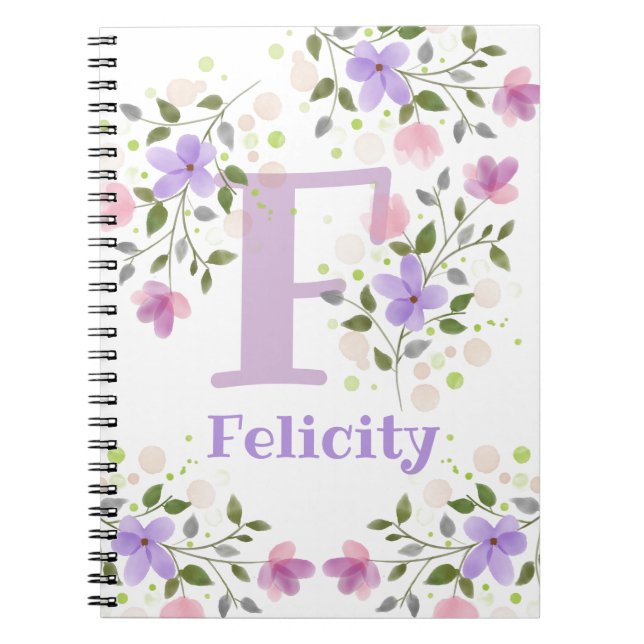 Första initialen plus namn Felicity med blommor Anteckningsbok (Framsidan)