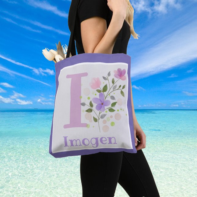 Första initialen plus namn Imogen med blommor Tygkasse (Imogen Shoulder Bag)