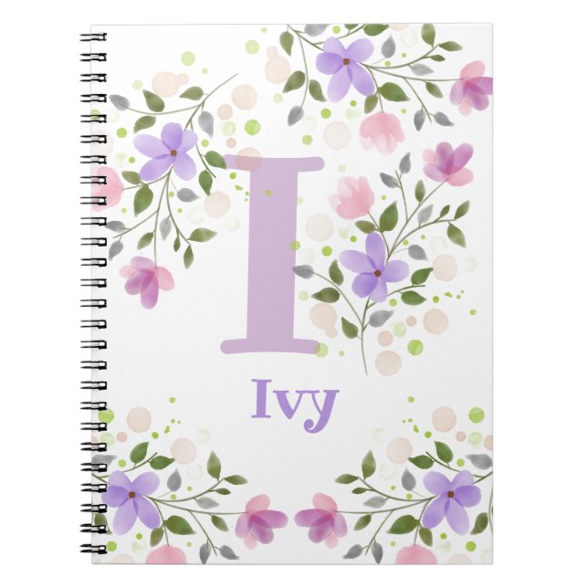 Första initialen plus namn Ivy med blommor Anteckningsbok (Framsidan)