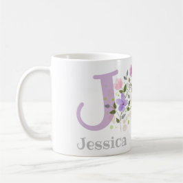 Första initialen plus namn Jessica med blommor Kaffemugg