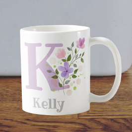 Första initialen plus namn Kelly med blommor Kaffemugg