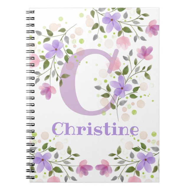 Första initialen plus namnet Christine med blommor Anteckningsbok (Framsidan)