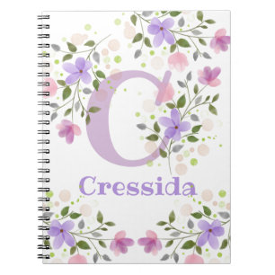 Första initialen plus namnet Cressida med blommor Anteckningsbok