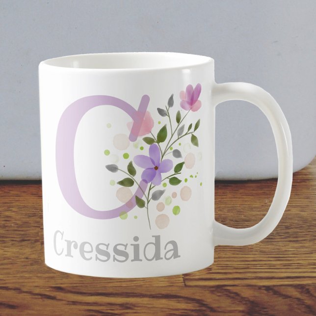 Första initialen plus namnet Cressida med blommor Kaffemugg (Skapare uppladdad)
