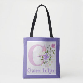 Första initialen plus namnet Gwendolyn med blommor Tygkasse